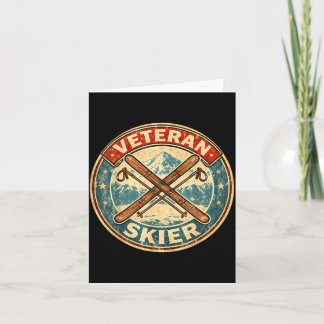 Veteran skier vintage skis old man skiing grandpa card