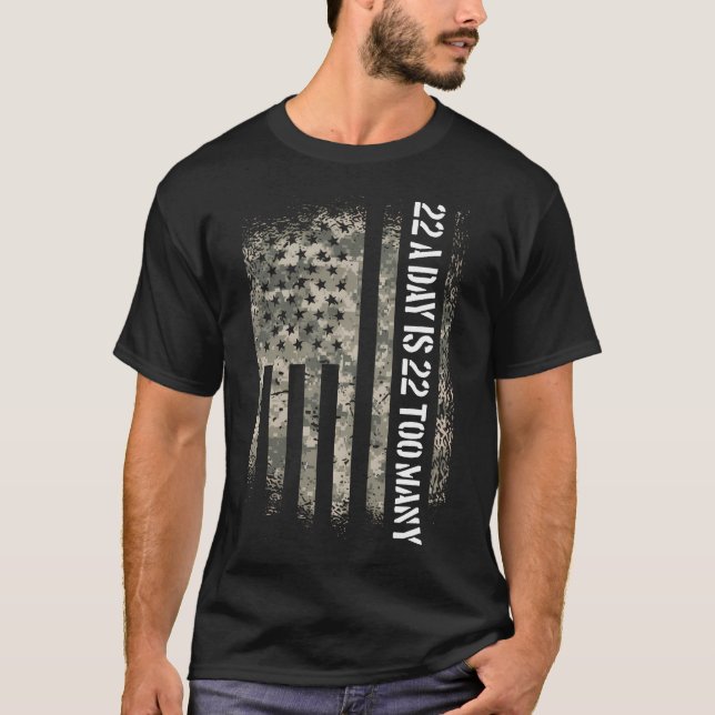 Veteran Suicide Awareness Usa Flag 22 A Day Is 22  T-Shirt (Front)