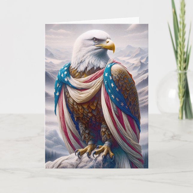 Veteran Sympathy Bald Eagle With Flag Card (Front)