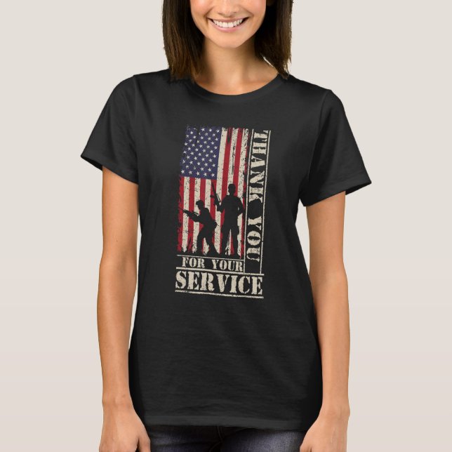 Veteran Thank You For Your Service US Flag Veteran T-Shirt (Front)