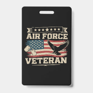 Veteran US Air Force American America Flag ID Badge