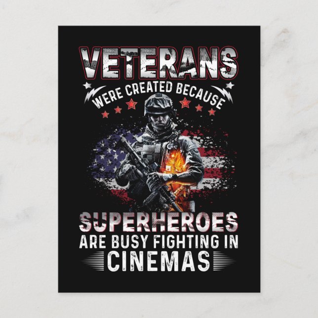 Veterans Because Superheroes Busy in Cinemas Holiday Postcard (Front)