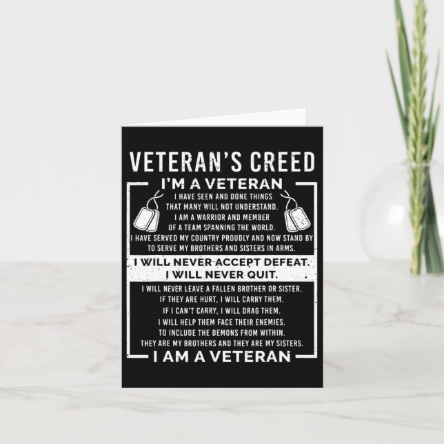 Veteran's Creed Patriot War Usa Oath Grandpa  Card (Front)