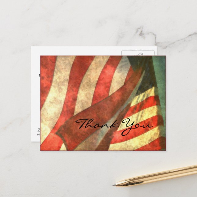 Veterans Day American Flag and Thank You Postcard (Front/Back In Situ)