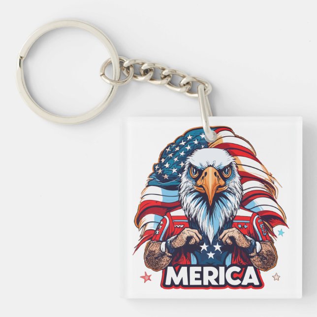 Veterans Day American Flag Merica Patriotic Eagle Key Ring (Front)
