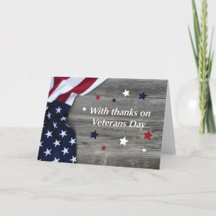 Veterans Day American Flag on Wood with Stars Card