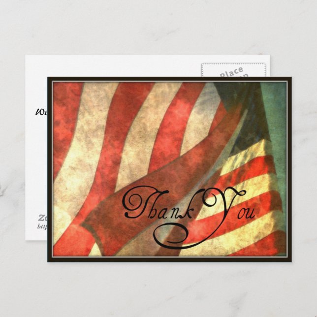 Veterans Day American Flag Thank You Postcard (Front/Back)