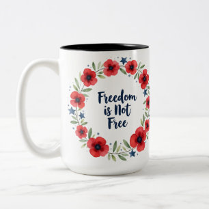 Veteran's Day-Freedom Is Not Free-Poppy Wreath Two-Tone Coffee Mug