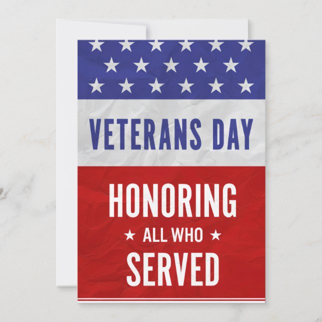 Veterans Day - Honouring all who served  Card (Front)