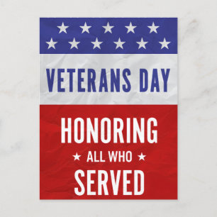 Veterans Day - Honouring all who served  Holiday Postcard