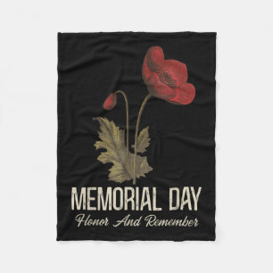 Veterans Day Lest We Forget Red Poppy Flower Usa Fleece Blanket