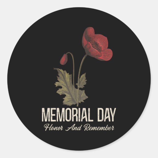 Veterans Day Lest We Forget Red Poppy Flower Usa M Classic Round Sticker (Front)