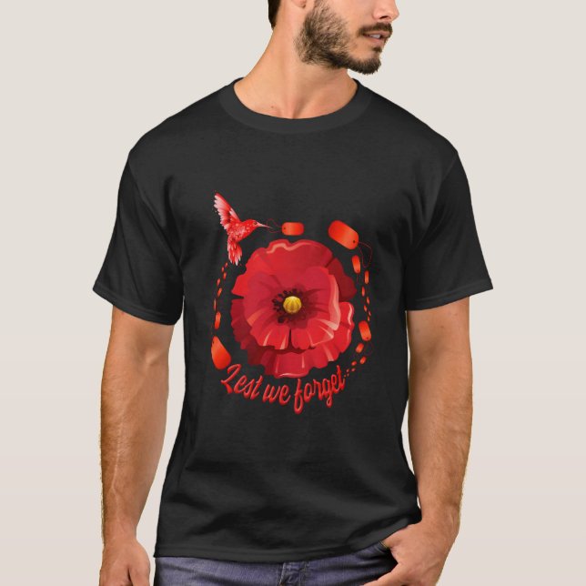 Veterans Day Lest We Forget Red Poppy Flower Usa M T-Shirt (Front)