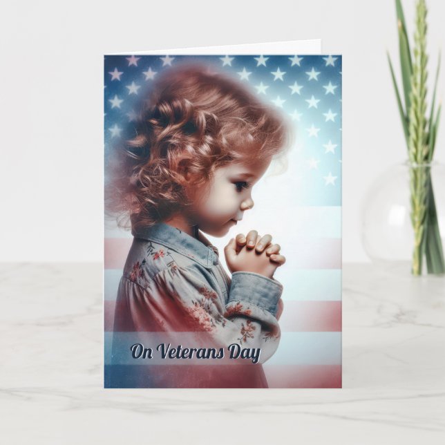 Veterans Day Little American Girl Praying Card (Front)