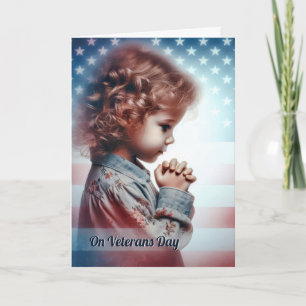Veterans Day Little American Girl Praying Card