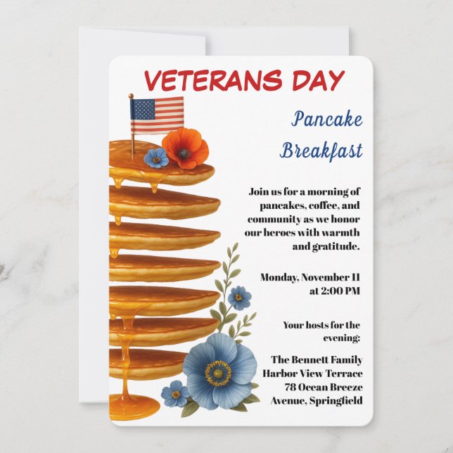 Veterans Day | Pancake Breakfast Celebration Invitation (Front)