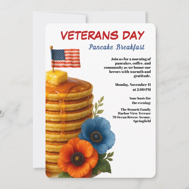 Veterans Day | Pancake Breakfast Celebration Invitation (Front)