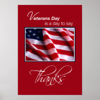 Veterans Day Patriotic American Flag Thanks in Red