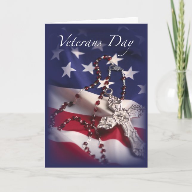 Veterans Day Patriotic Cross Flag, Religious Card (Front)