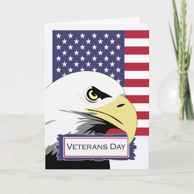 Veterans Day Patriotic Theme, Eagle and U.S. Flag Card (Front)