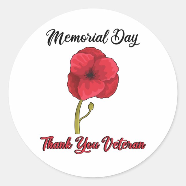 Veterans Day Pride USA Memorial Day Poppy Poppy Classic Round Sticker (Front)