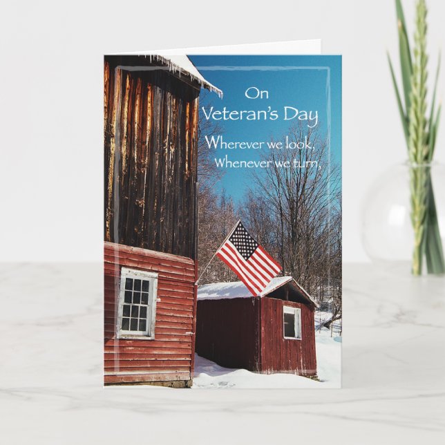 Veteran's Day Reminders, Flag on Barn Thank You Card (Front)