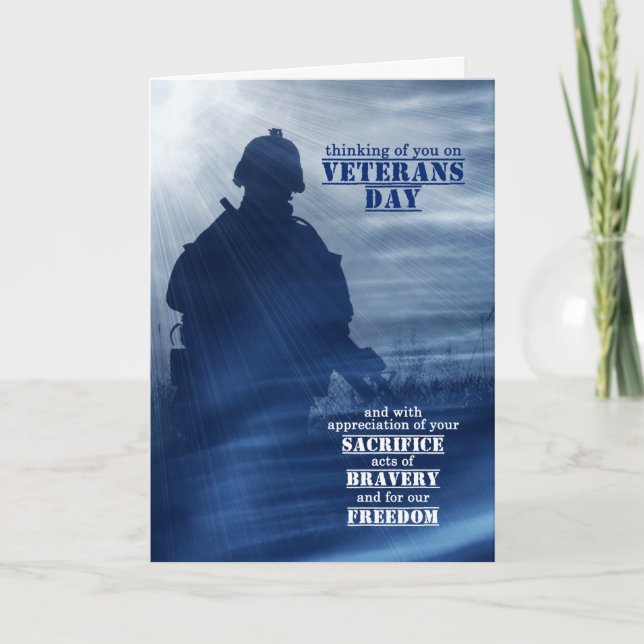 Veterans Day Shades of Blue with Soldier Holiday Card (Front)