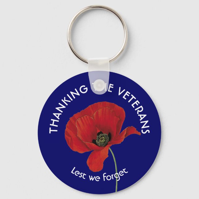 Veterans Day THANK YOU Remembrance Day Poppy Key Ring (Front)