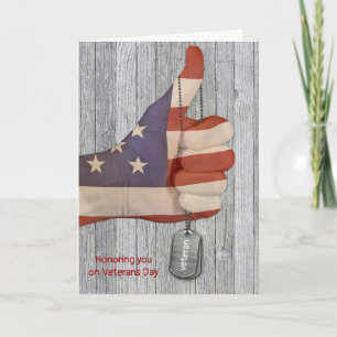 Veterans Day-thumbs up flag hand with tags Card