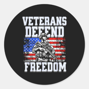 Veterans defend freedom us patriotic army soldier  classic round sticker