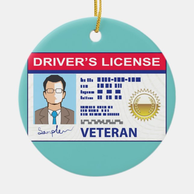 Veterans Driver's License Ceramic Tree Decoration (Front)