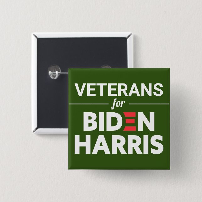 Veterans for Biden Harris Custom Text Green 15 Cm Square Badge (Front & Back)