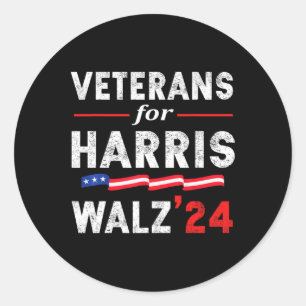 Veterans For Harris Waltz 2024 Election Vote Blue Classic Round Sticker