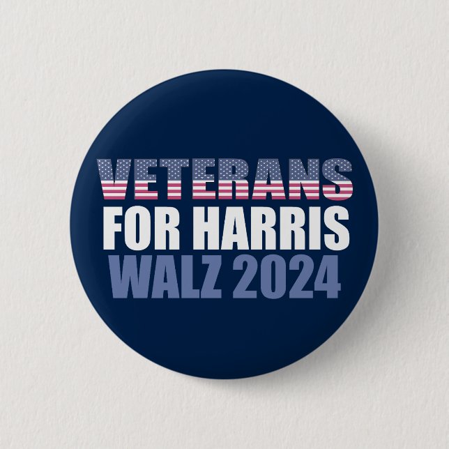 Veterans for Harris Walz 2024 Election Blue 6 Cm Round Badge (Front)