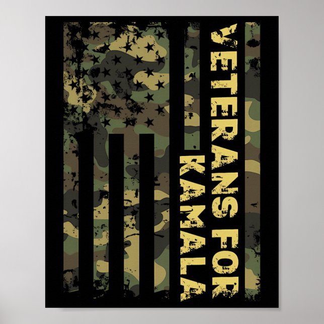 Veterans For Kamala Camouflage American Flag Harri Poster (Front)