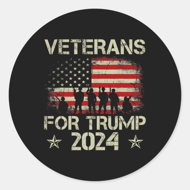 Veterans For Trump 2024 American Flag 4th Of July  Classic Round Sticker (Front)