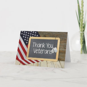 Veterans Thank You sign on chalkboard Card