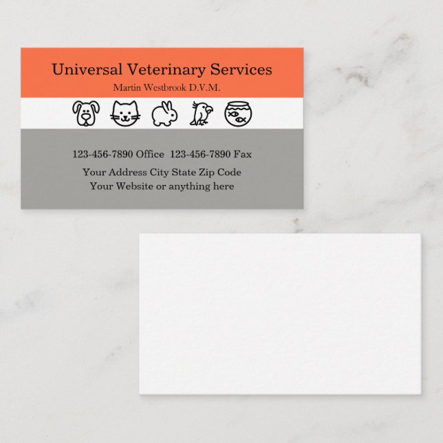 Veterinarian Animal Hospital Business Card (Front/Back)