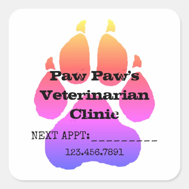 Veterinarian Appointment Reminder  Square Sticker (Front)