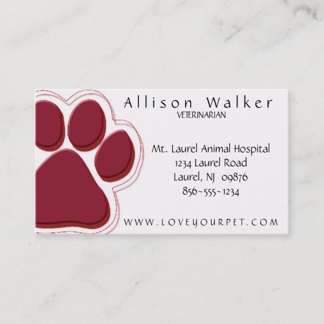 Veterinarian Business Card in Red (Front)