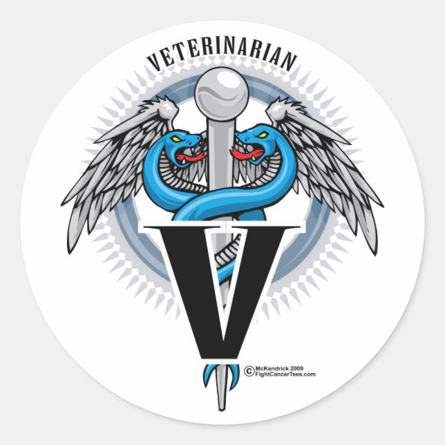 Veterinarian Caduceus Classic Round Sticker (Front)