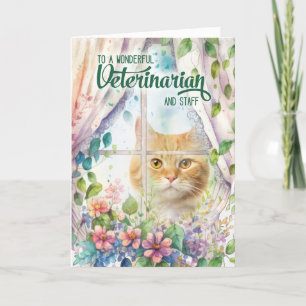 Veterinarian Cat in a Spring Botanicals Thank You Card