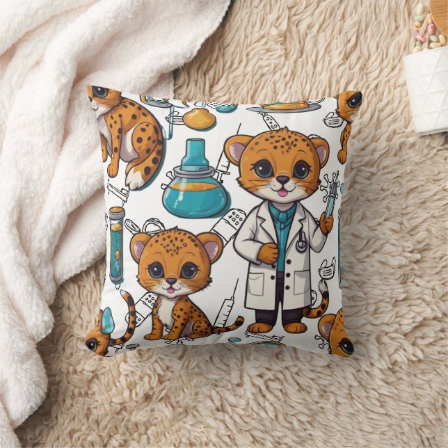 Veterinarian Cheetah Injection Print Cushion (Blanket)