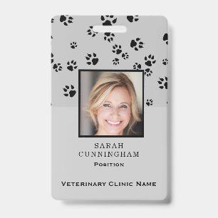 Veterinarian Clinic Cute Paw Print Photo ID Badge