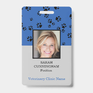 Veterinarian Clinic Paw Print Blue Photo ID Badge