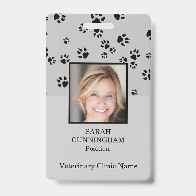 Veterinarian Clinic Paw Print Photo ID Badge (Front)