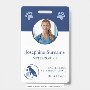 Veterinarian Clinic Photo ID Blue Dog And Cat Logo Badge