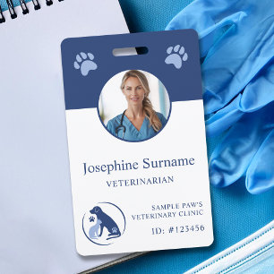 Veterinarian Clinic Photo ID Blue Dog And Cat Logo ID Badge