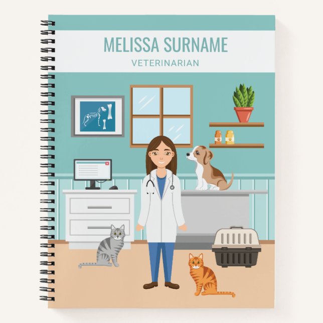 Veterinarian Clinic Vet Doctor Woman Custom Name Notebook (Front)