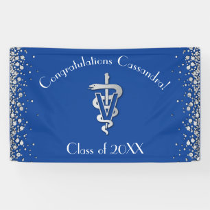 Veterinarian Graduation Blue Silver Banner